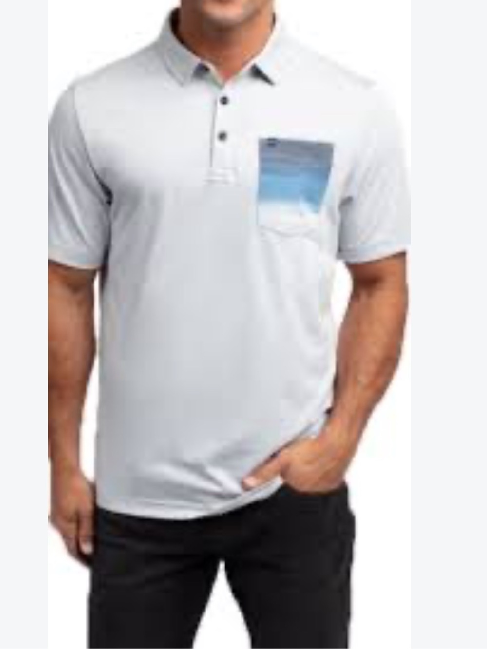Travis Mathew Men's Light Gray Polo with Blue Gradient Chest Pocket